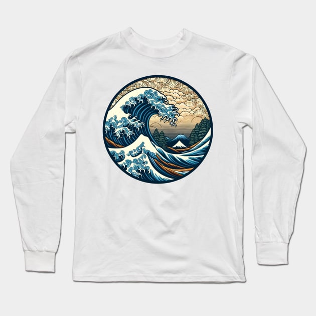 Great wave kanji Long Sleeve T-Shirt by Japanese Fever